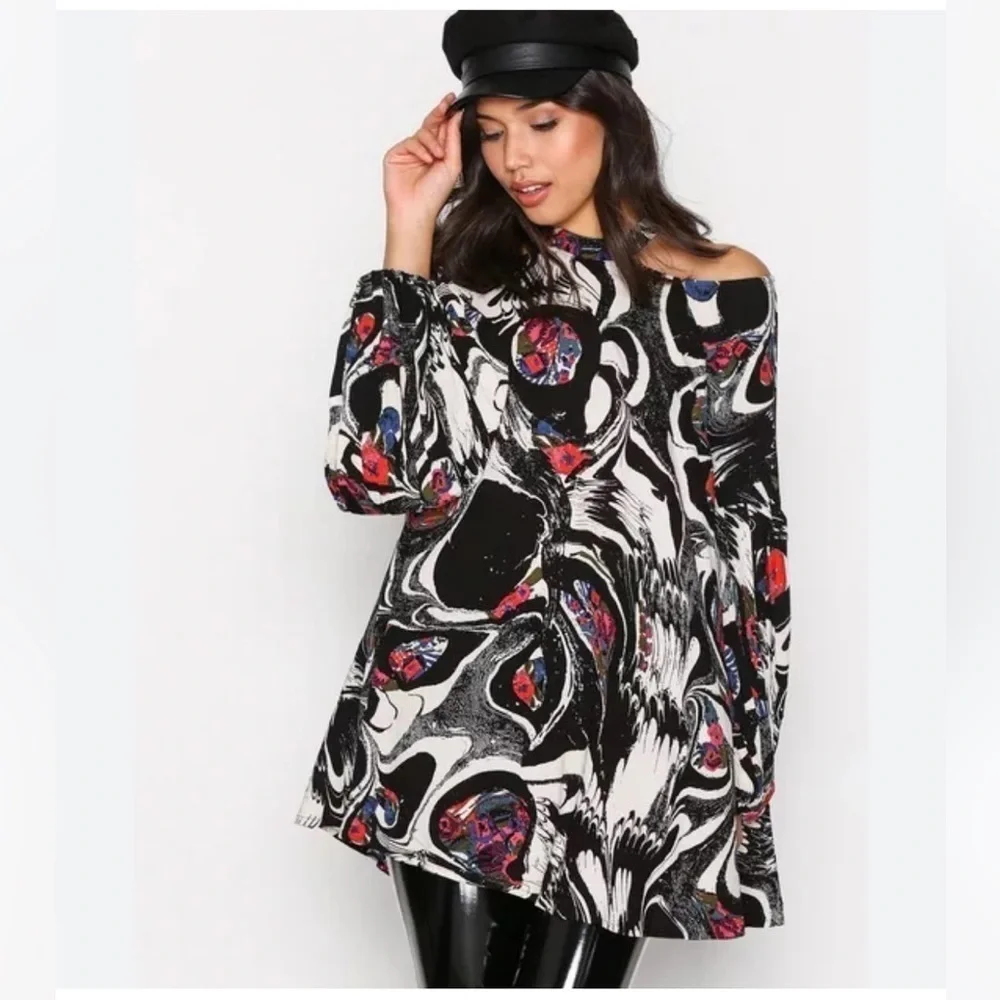 Free People Drift Away Cold Shoulder Tunic‎ Top Multicolored